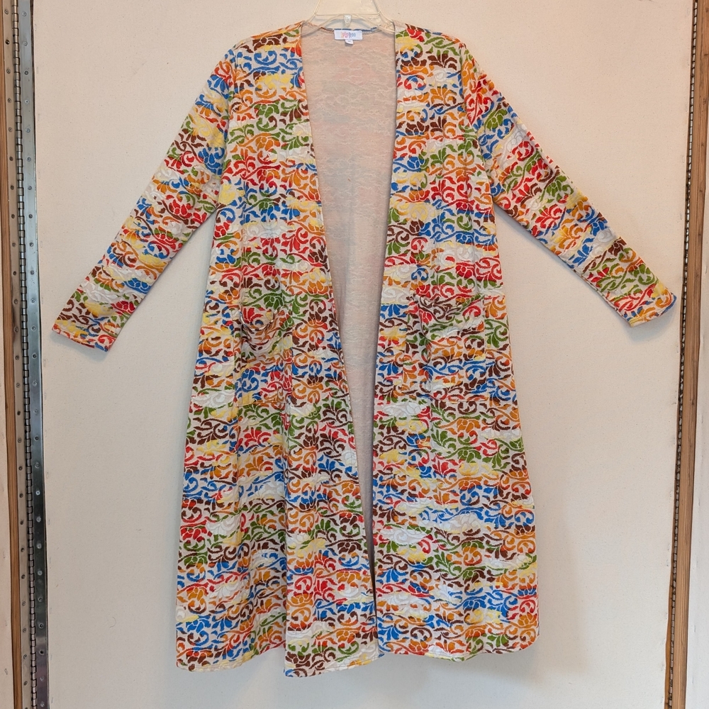 LuLaRoe Rainbow Multicolor print Long Cardigan Boho Housecoat